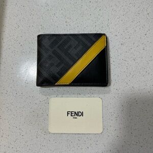 Fendi FF Mens Bi-Fold Wallet Black and Yellow